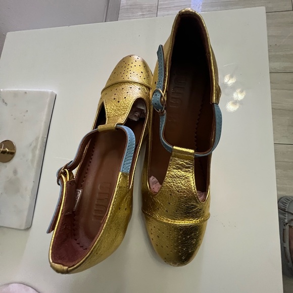 Mary Jane  by Julia bo/Gold and Blue Flats with Brogue Detailing - Picture 4 of 6